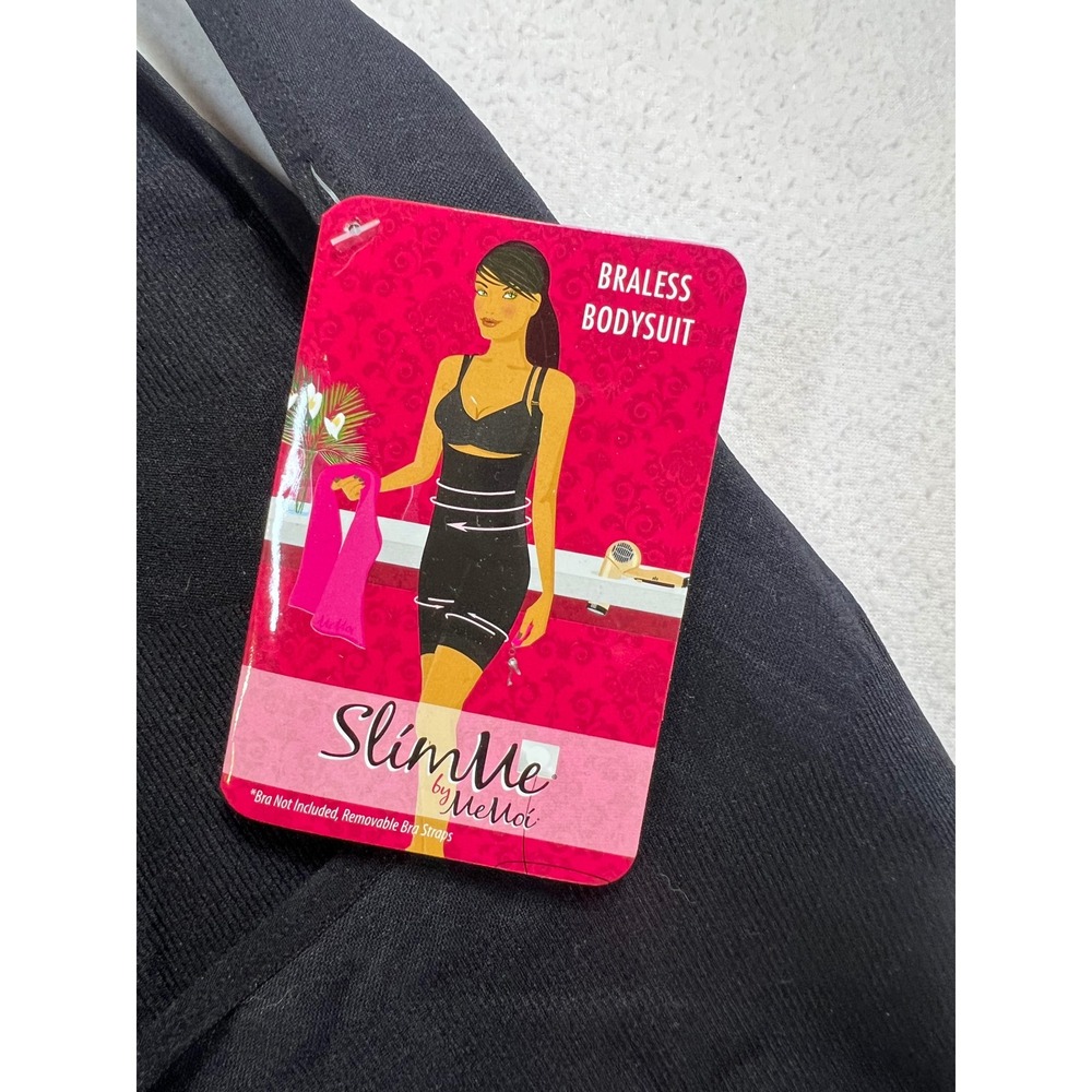 SlimMe by MeMoi Braless Bodysuit with Thigh Shaper Black MSM-121 Size Q2/6 NEW - Picture 3 of 8
